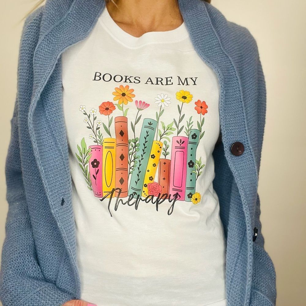Books Are My Therapy Graphic Tee - White
